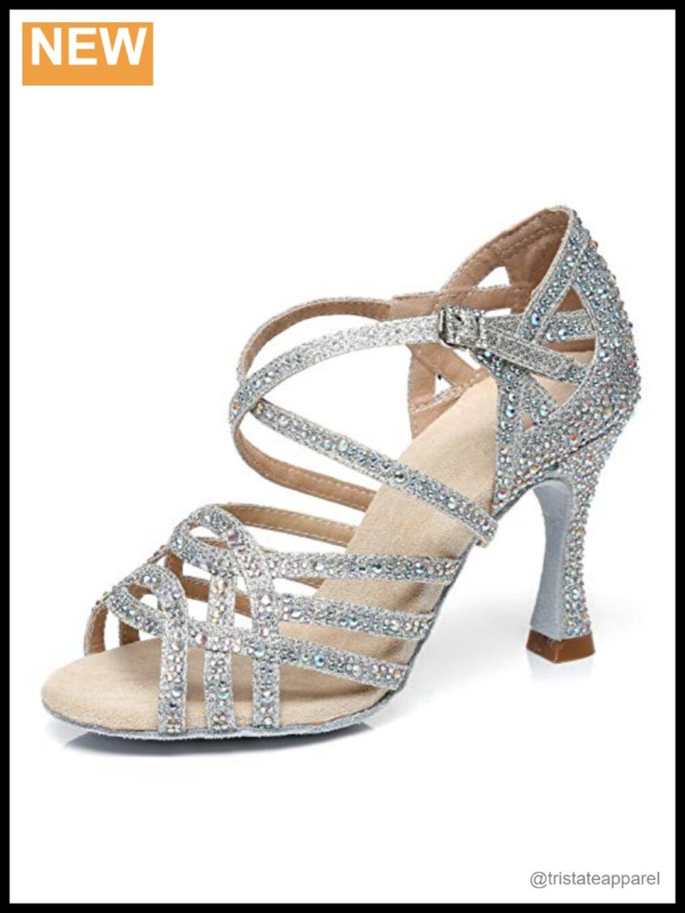 Rhinestone Dance Heels Suede Sole Ankle Strap Latin Salsa Ballroom Pumps